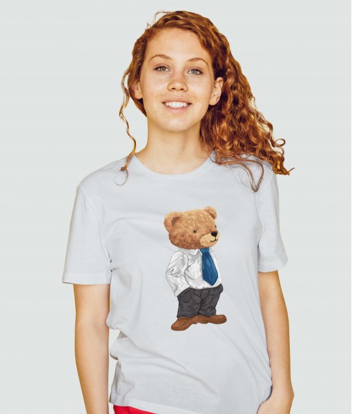 Дамска тениска с щампа Мечета Bear in suit 